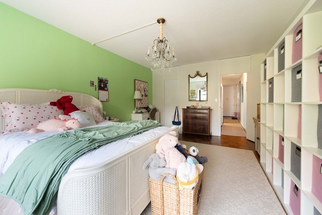 Bedroom, Chandelier, Interior, Wood Texture Flooring