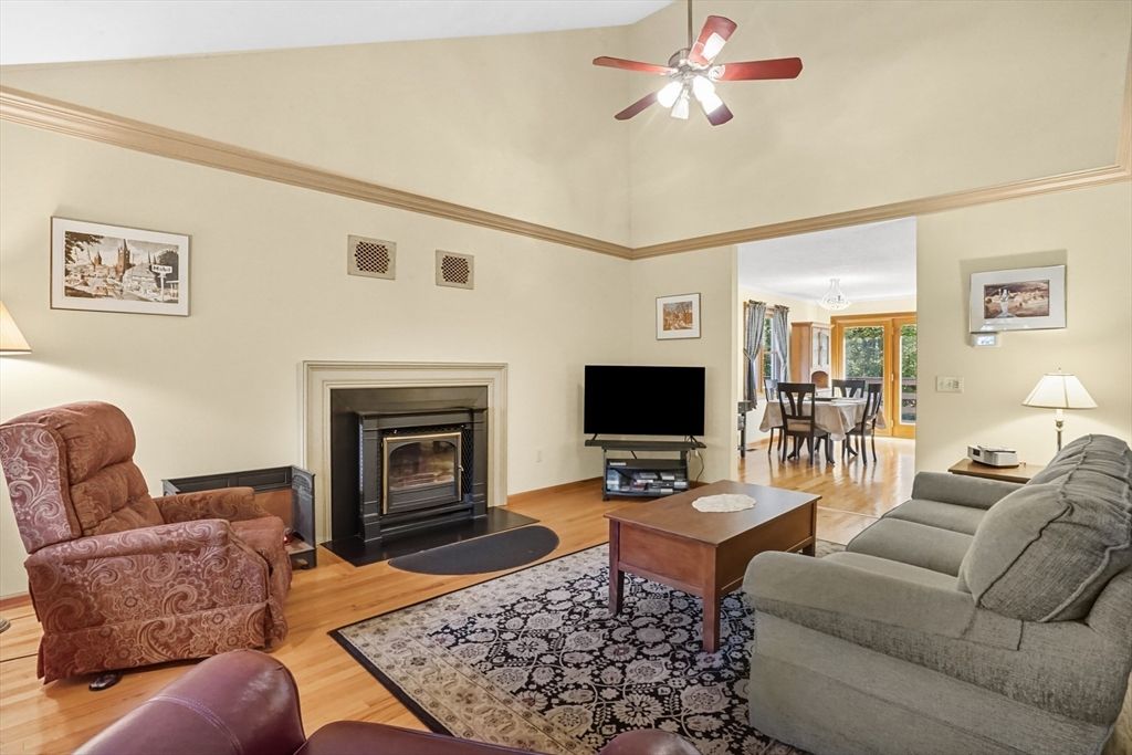 Dining room, Fireplace, Interior, Living room, Wood Texture Flooring