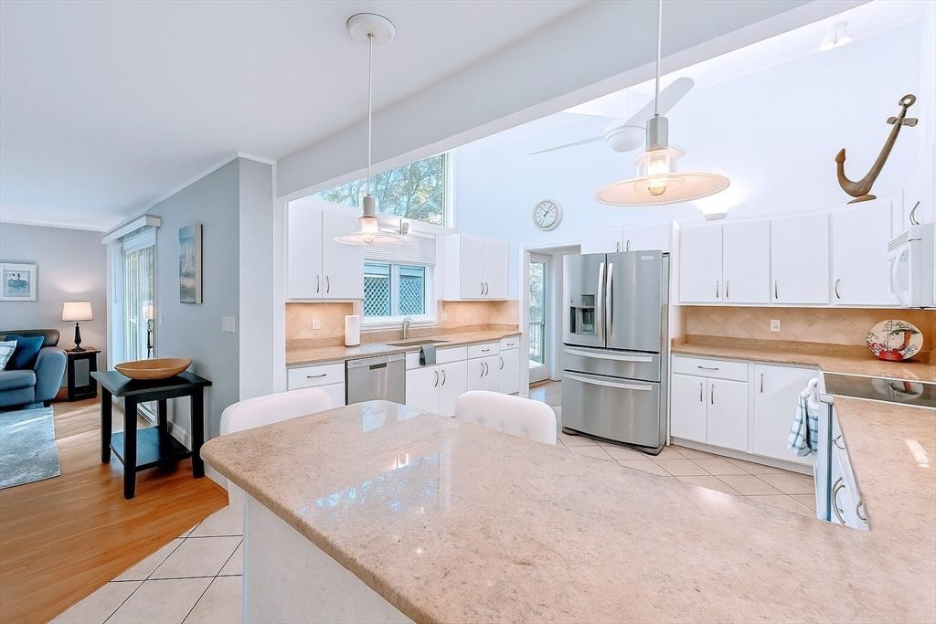 Interior, Kitchen, Pendant Lights, Stainless Steel Appliances, Wood Texture Flooring