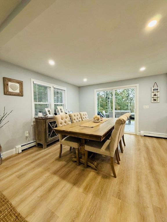 Dining room, Interior, Recessed Lighting, Wood Texture Flooring