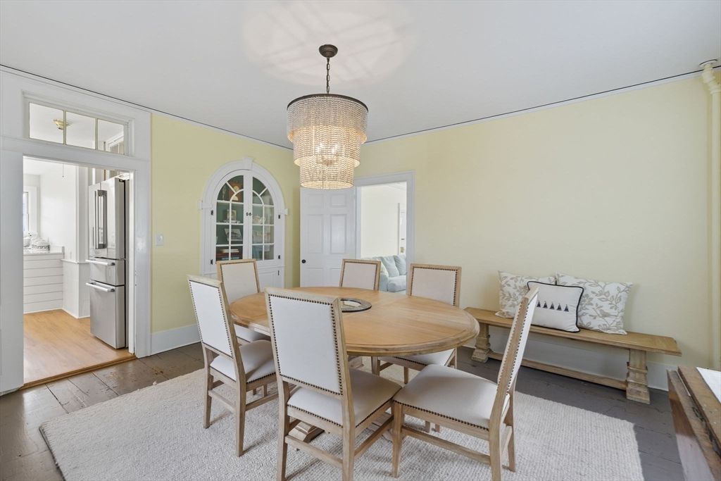Chandelier, Dining room, Interior, Wood Texture Flooring