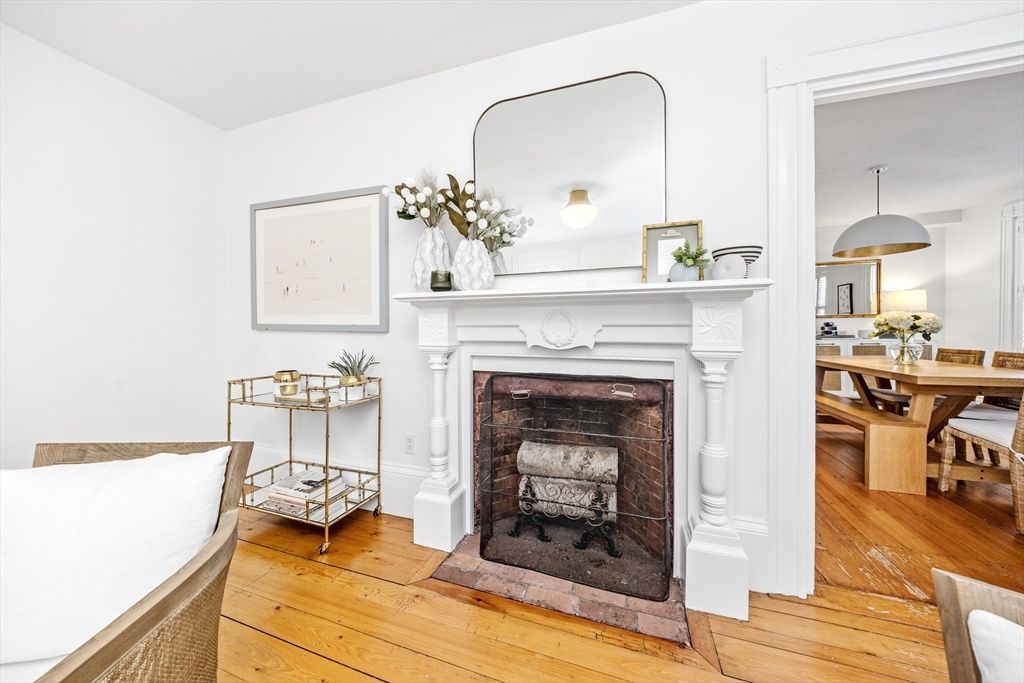 Dining room, Fireplace, Interior, Wood Texture Flooring