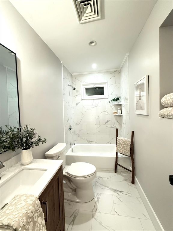 Bathroom, Interior, Marble, Marble Walls, Recessed Lighting