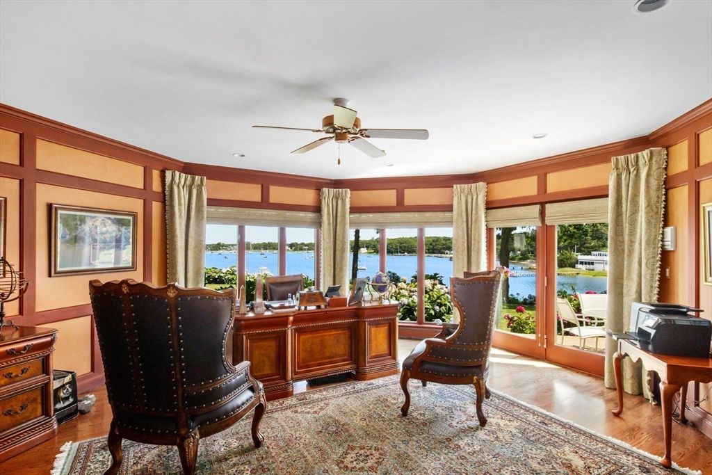 Home Office, Interior, Recessed Lighting, Water, Wood Texture Flooring