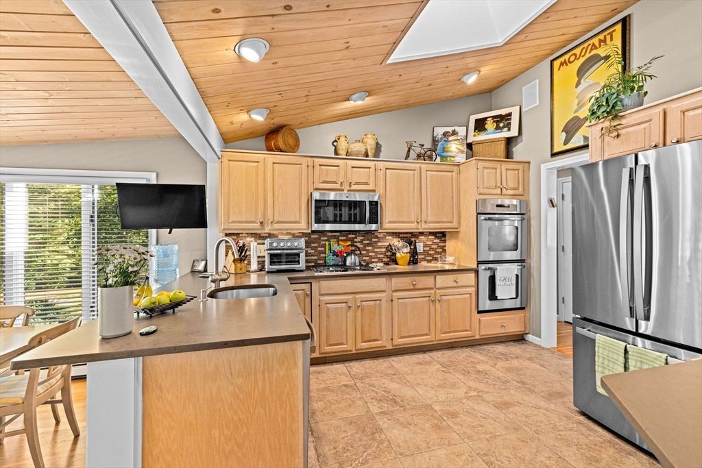 Interior, Kitchen, Recessed Lighting, Stainless Steel Appliances, Wooden Ceilings