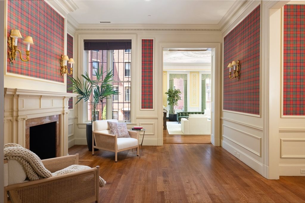 Fireplace, Interior, Recessed Lighting, Wood Texture Flooring