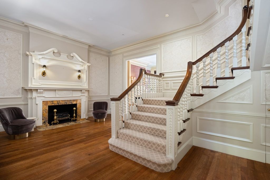 Fireplace, Interior, Recessed Lighting, Wood Texture Flooring