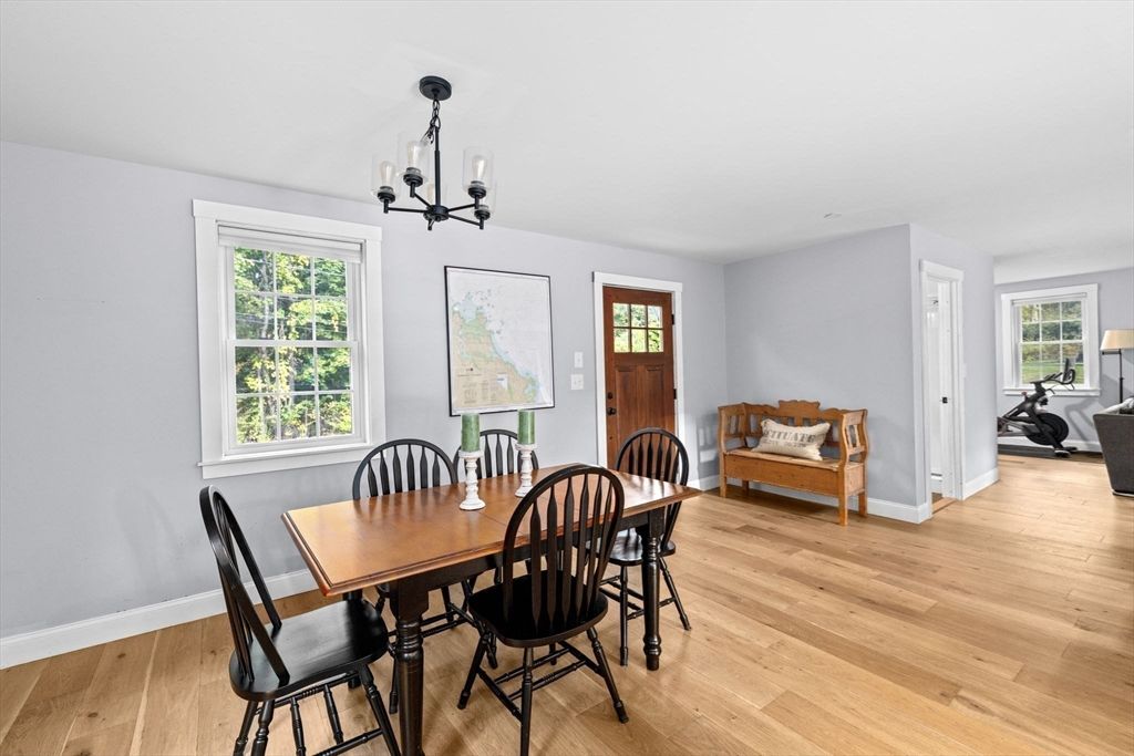 Dining room, Interior, Pendant Lights, Wood Texture Flooring