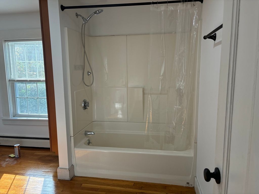 Bathroom, Glass Shower, Interior, Wood Texture Flooring