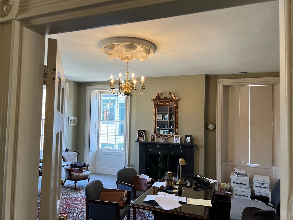 Chandelier, Fireplace, Interior, Living room