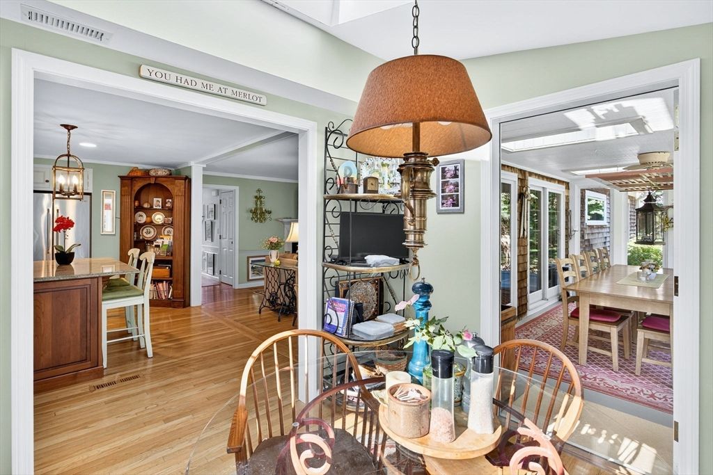 Dining room, Interior, Pendant Lights, Wood Texture Flooring