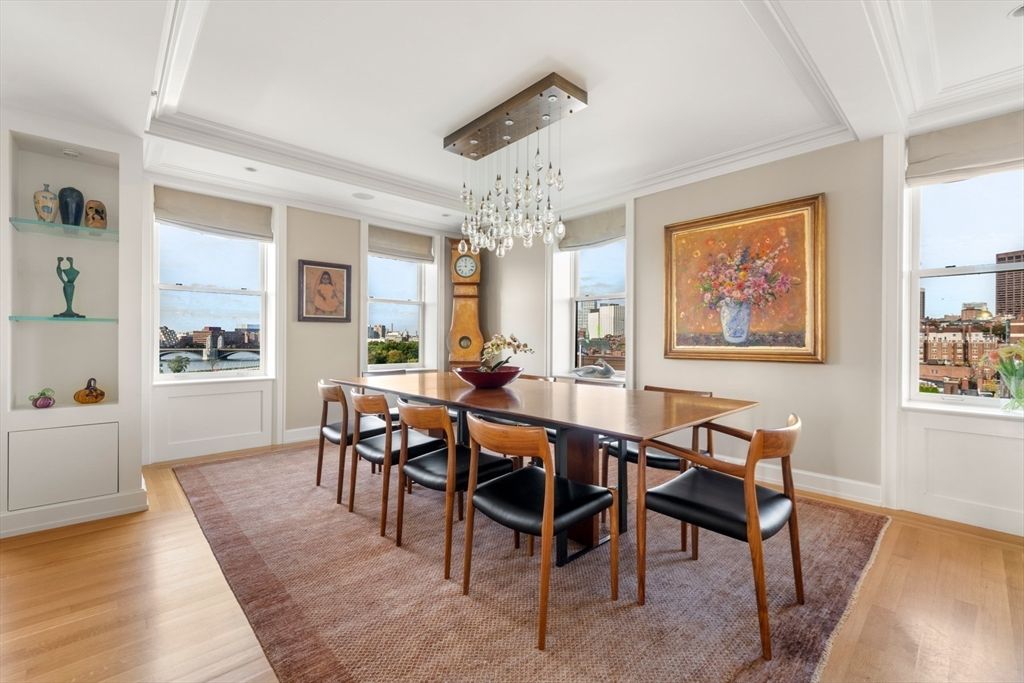 Dining room, Interior, Pendant Lights, Wood Texture Flooring