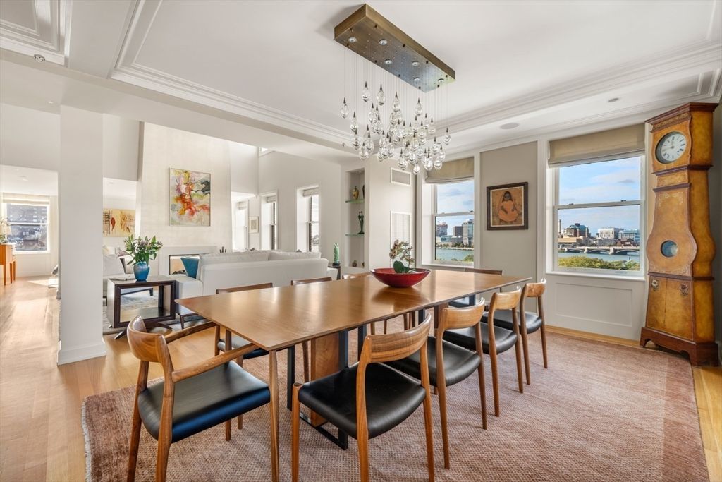 Dining room, Interior, Living room, Pendant Lights, Water, Wood Texture Flooring