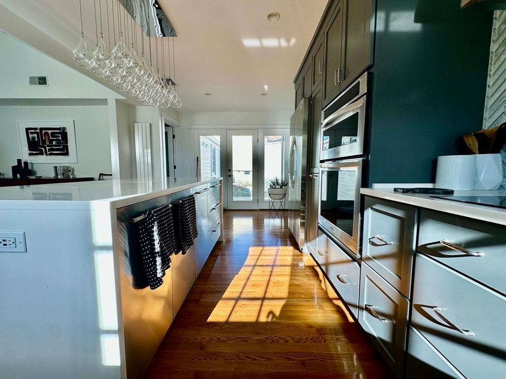 Chandelier, Interior, Kitchen, Pendant Lights, Recessed Lighting, Wood Texture Flooring