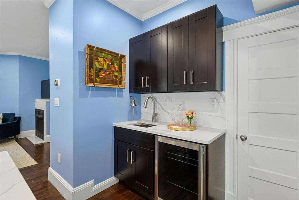 Interior, Kitchen, Marble Walls, Wood Texture Flooring