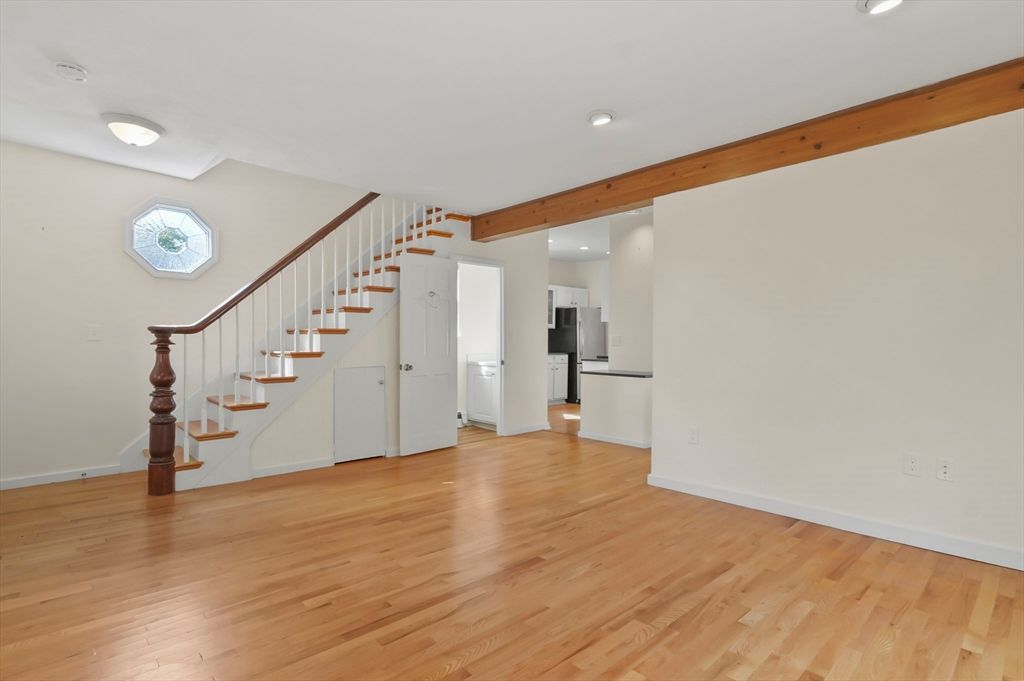 Empty room, Interior, Kitchen, Recessed Lighting, Wooden Beams, Wood Texture Flooring