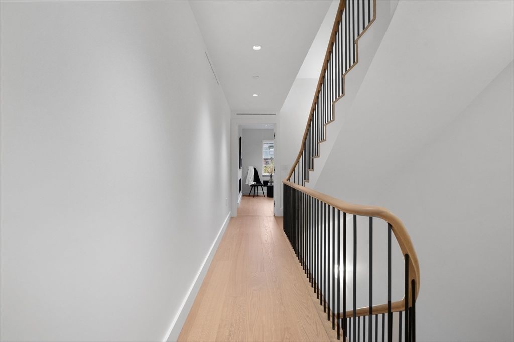 Bedroom, Fireplace, Interior, Recessed Lighting, Wood Texture Flooring