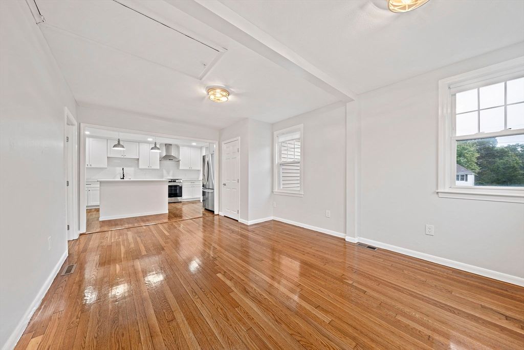 Empty room, Interior, Kitchen, Stainless Steel Appliances, Wood Texture Flooring