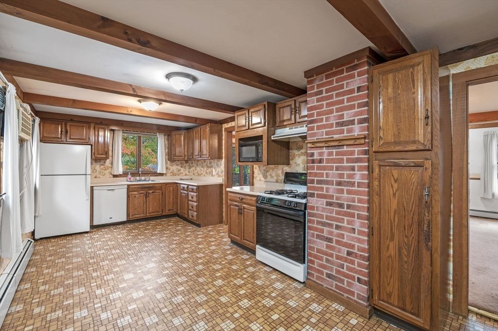 Interior, Kitchen, Stainless Steel Appliances, Stone Walls, Wooden Beams