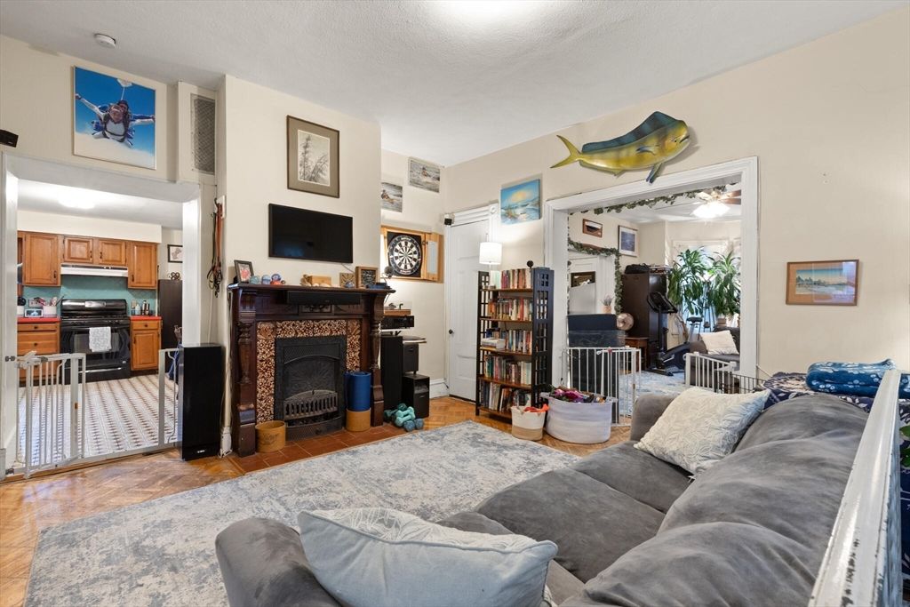 Fireplace, Interior, Kitchen, Living room