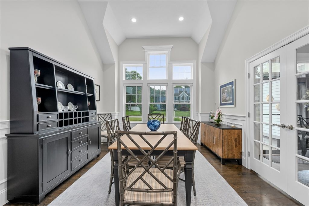 Dining room, Interior, Recessed Lighting, Wood Texture Flooring