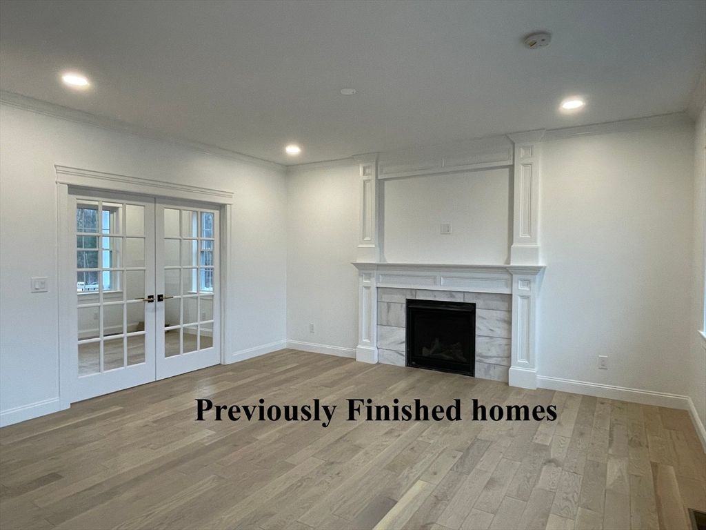 Empty room, Fireplace, Interior, Recessed Lighting, Wood Texture Flooring