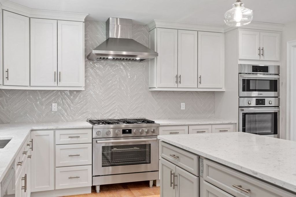 Interior, Kitchen, Pendant Lights, Stainless Steel Appliances, Wood Texture Flooring