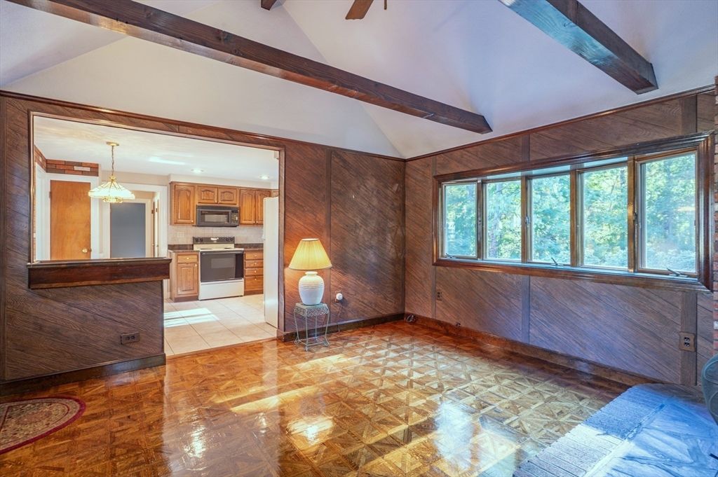 Interior, Kitchen, Pendant Lights, Recessed Lighting, Stainless Steel Appliances, Wooden Beams