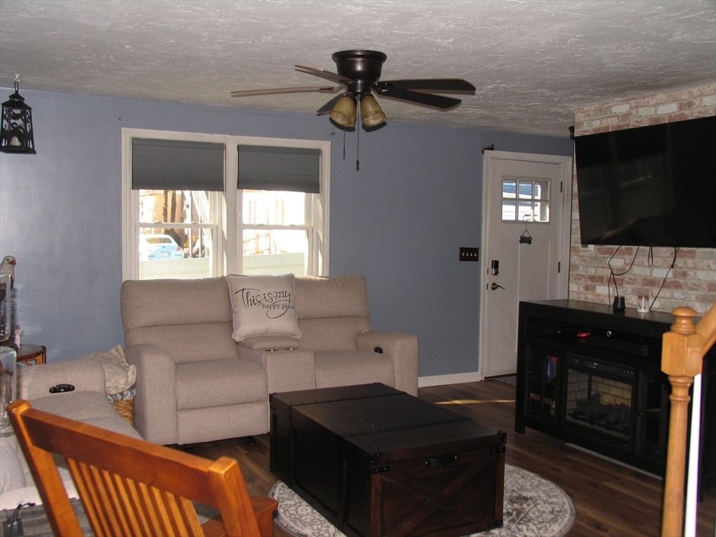 Fireplace, Interior, Living room, Stone Walls, Wood Texture Flooring