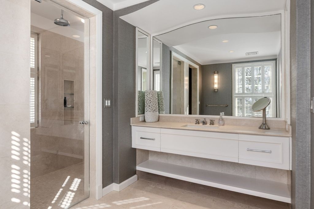 Bathroom, Glass Shower, Interior, Recessed Lighting