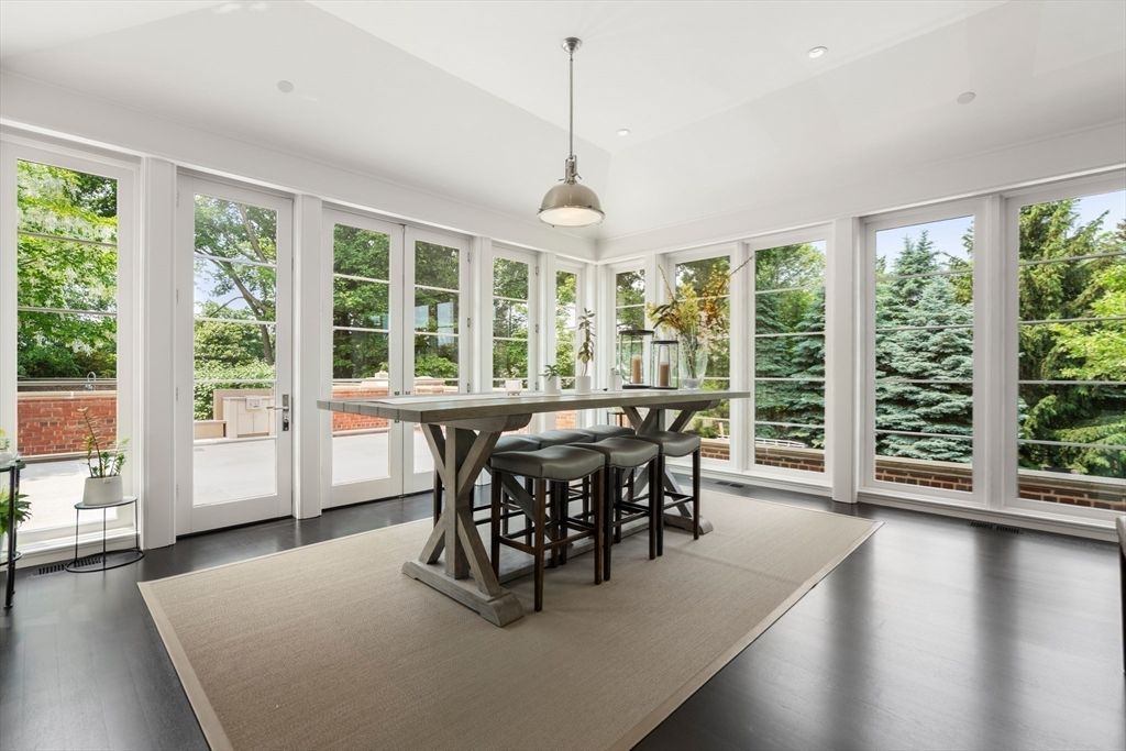 Interior, Pendant Lights, Recessed Lighting, Sun Room, Wood Texture Flooring