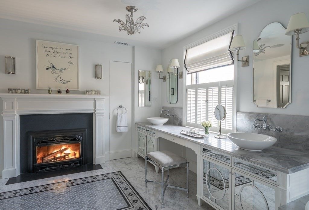 Bathroom, Dual Sink Vanities, Fireplace, Interior