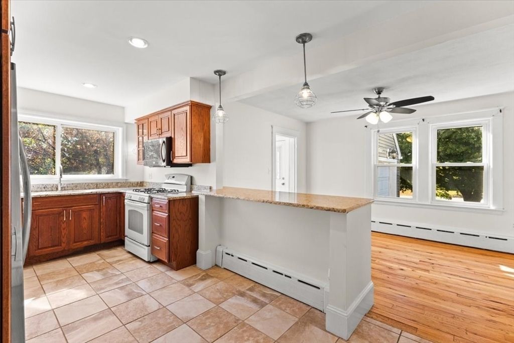 Interior, Kitchen, Pendant Lights, Recessed Lighting, Wood Texture Flooring