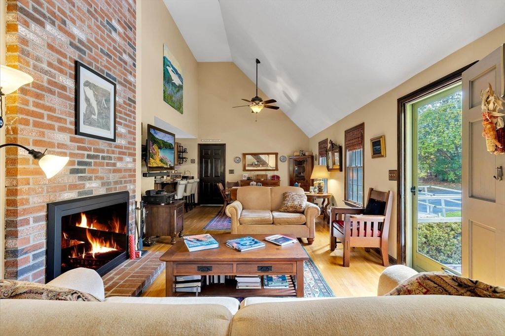 Fireplace, Interior, Living room, Stone Walls, Wood Texture Flooring