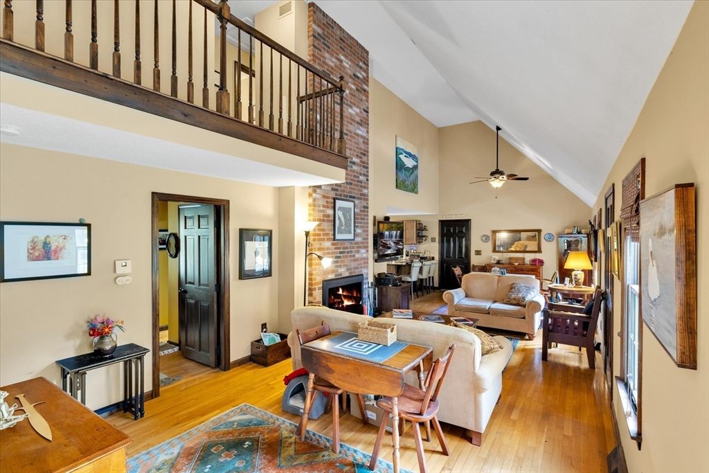 Fireplace, Interior, Living room, Stone Walls, Wood Texture Flooring