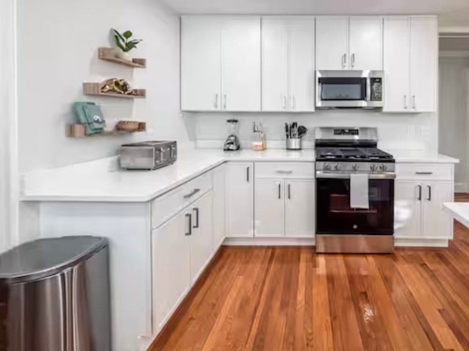 Interior, Kitchen, Stainless Steel Appliances, Wood Texture Flooring