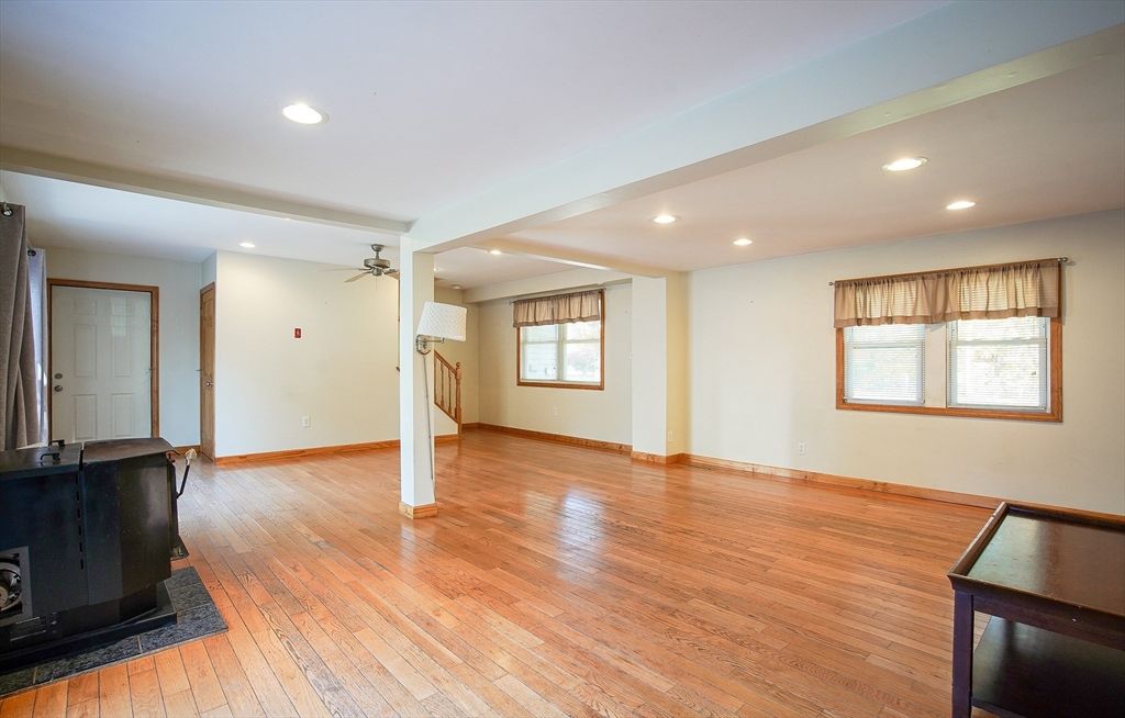 Empty room, Fireplace, Interior, Recessed Lighting, Wood Texture Flooring