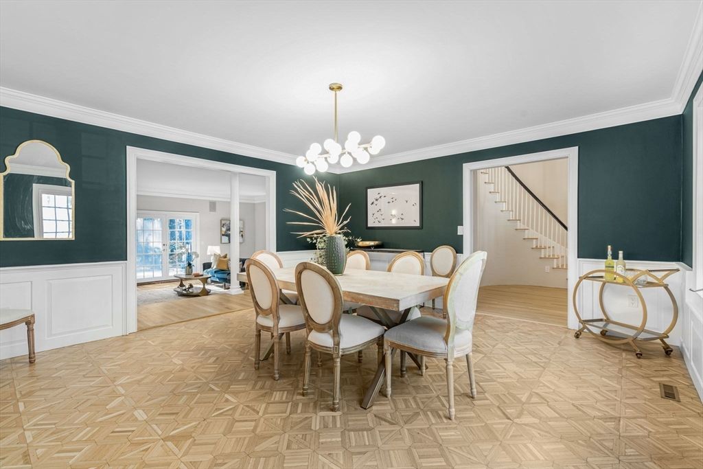 Dining room, Interior, Pendant Lights, Wood Texture Flooring