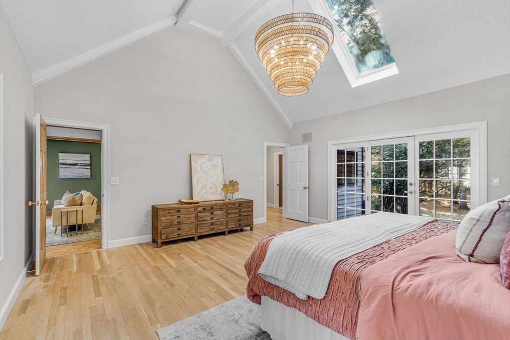 Bedroom, Chandelier, Interior, Wood Texture Flooring