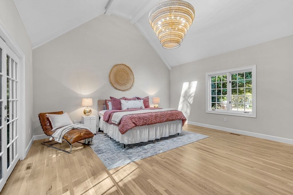Bedroom, Chandelier, Interior, Wood Texture Flooring