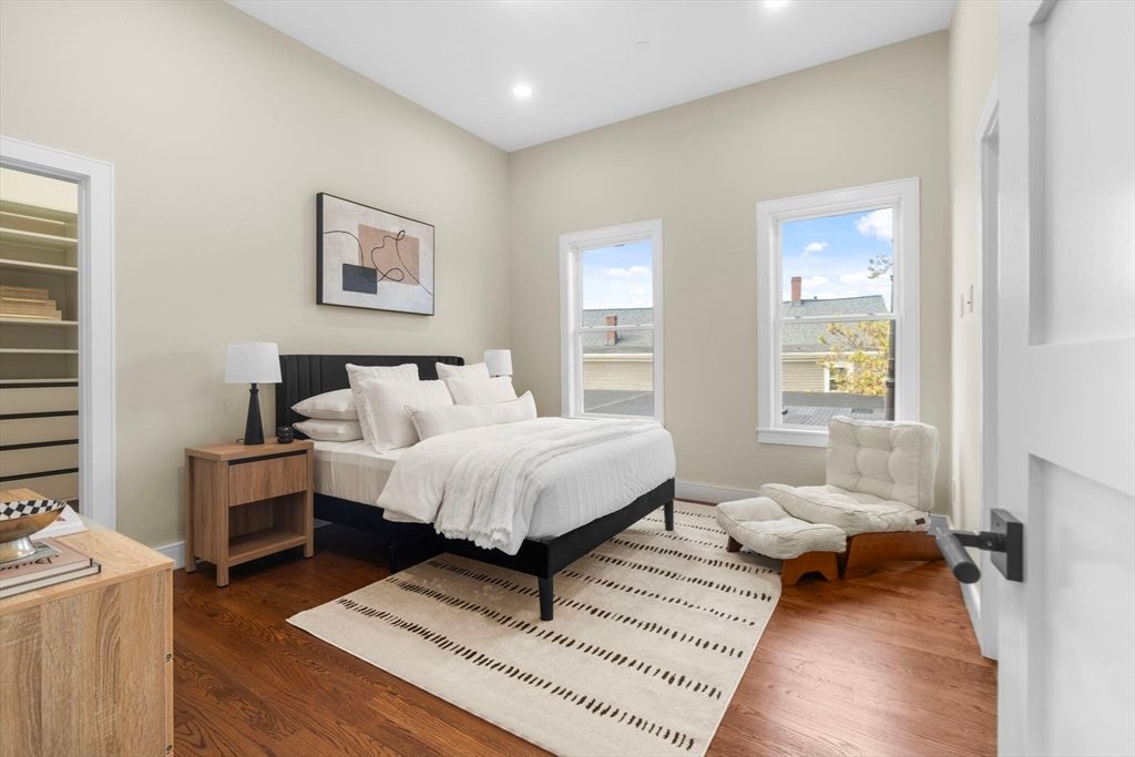 Bedroom, Interior, Recessed Lighting, Water, Wood Texture Flooring