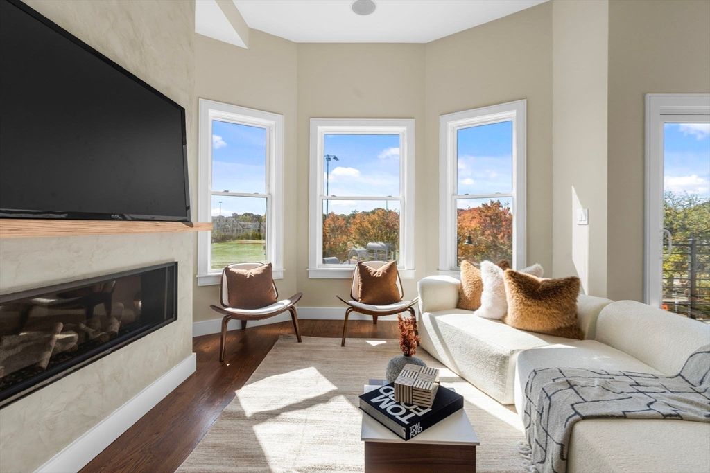 Fireplace, Interior, Living room, Water, Wood Texture Flooring