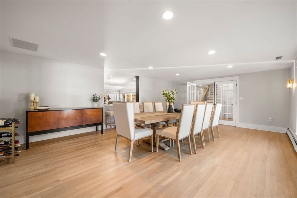 Dining room, Interior, Recessed Lighting, Wood Texture Flooring