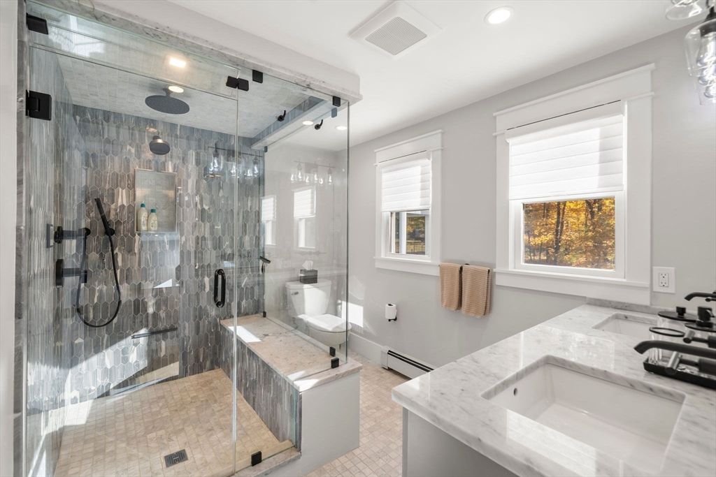 Bathroom, Dual Sink Vanities, Glass Shower, Interior, Recessed Lighting