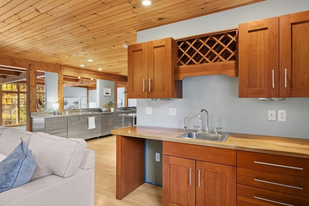 Interior, Kitchen, Recessed Lighting, Wooden Ceilings, Wood Texture Flooring