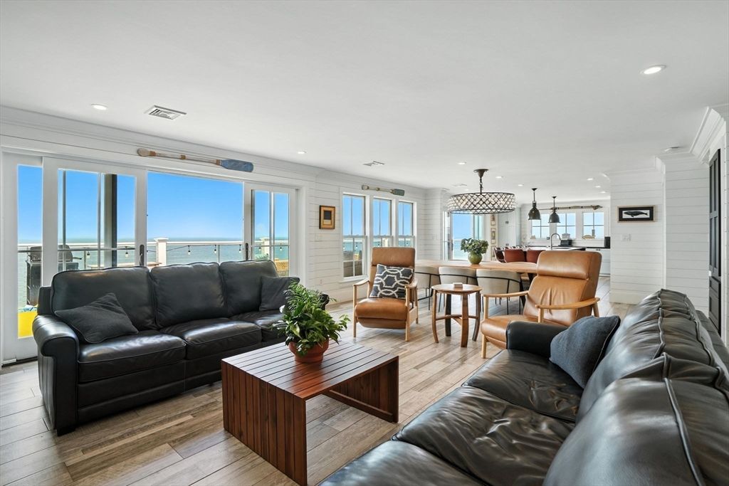 Dining room, Interior, Kitchen, Living room, Pendant Lights, Recessed Lighting, Water, Wood Texture Flooring