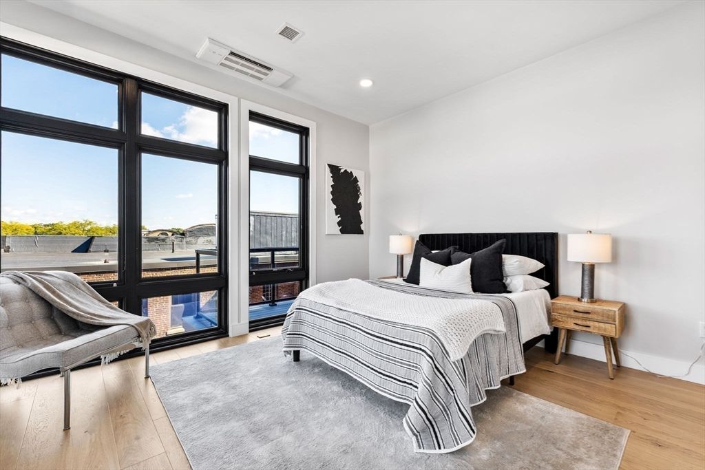 Bedroom, Interior, Recessed Lighting, Water, Wood Texture Flooring