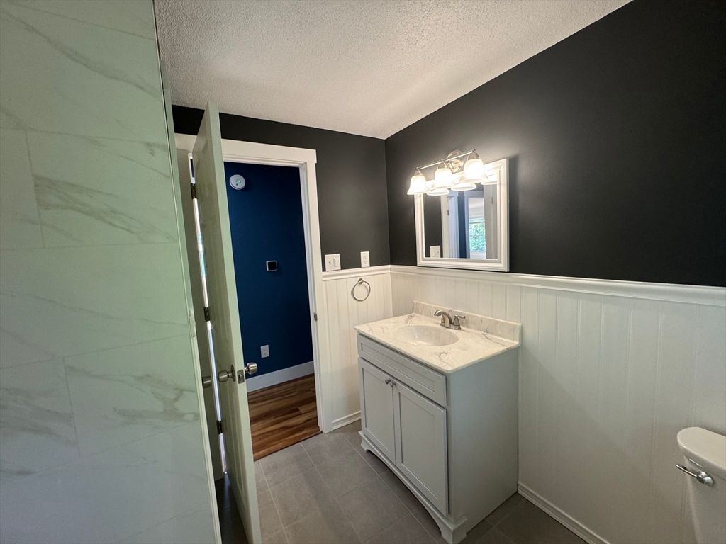 Bathroom, Interior, Marble Walls, Wood Texture Flooring