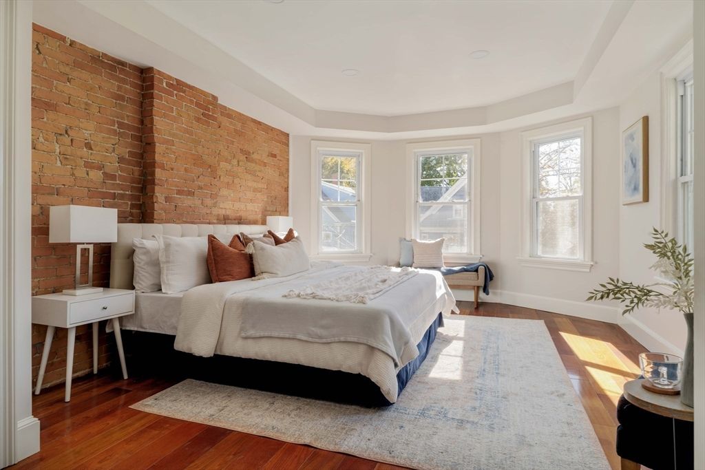 Bedroom, Interior, Stone Walls, Wood Texture Flooring