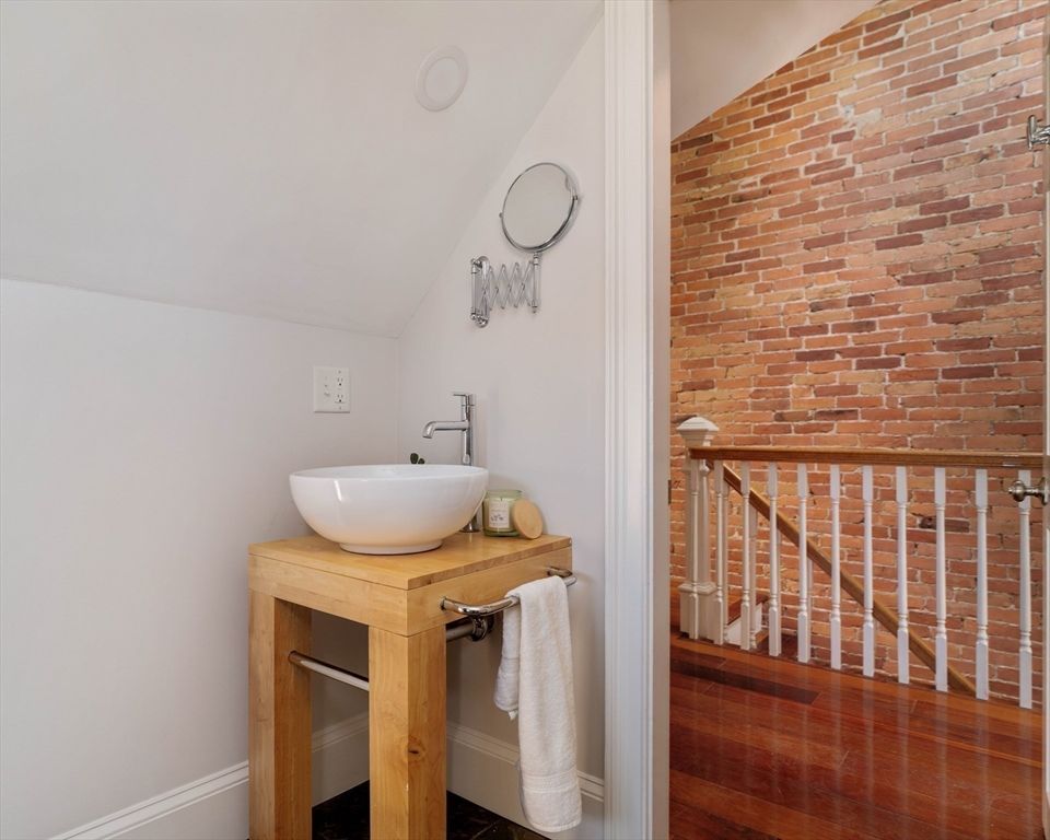 Bathroom, Interior, Stone Walls, Wood Texture Flooring